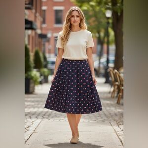 Boden Navy and Red A-Line Skirt